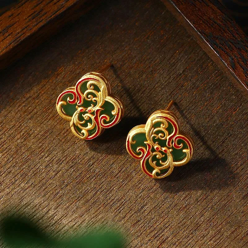 Women's Earrings – Elegant Designs for Every Personality--Buddha Stones 925 Sterling Silver Posts Jade Four Leaf Clover Luck Earrings Women's Earrings – Elegant Designs for Every Personality--Buddha Stones 925 Sterling Silver Posts Jade Four Leaf Clover Luck Earrings