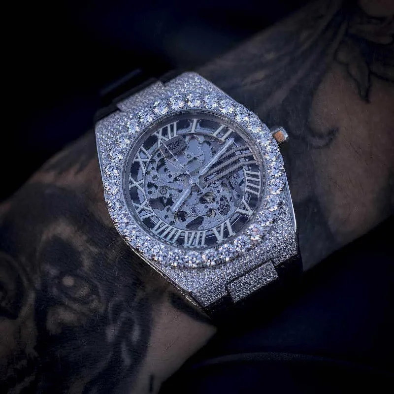 Men's Watches for Fashion Enthusiasts-42MM Iced Alpha Era® Luminous Skeleton 316 w/ Rubber Strap Men's Watches for Fashion Enthusiasts-42MM Iced Alpha Era® Luminous Skeleton 316 w/ Rubber Strap