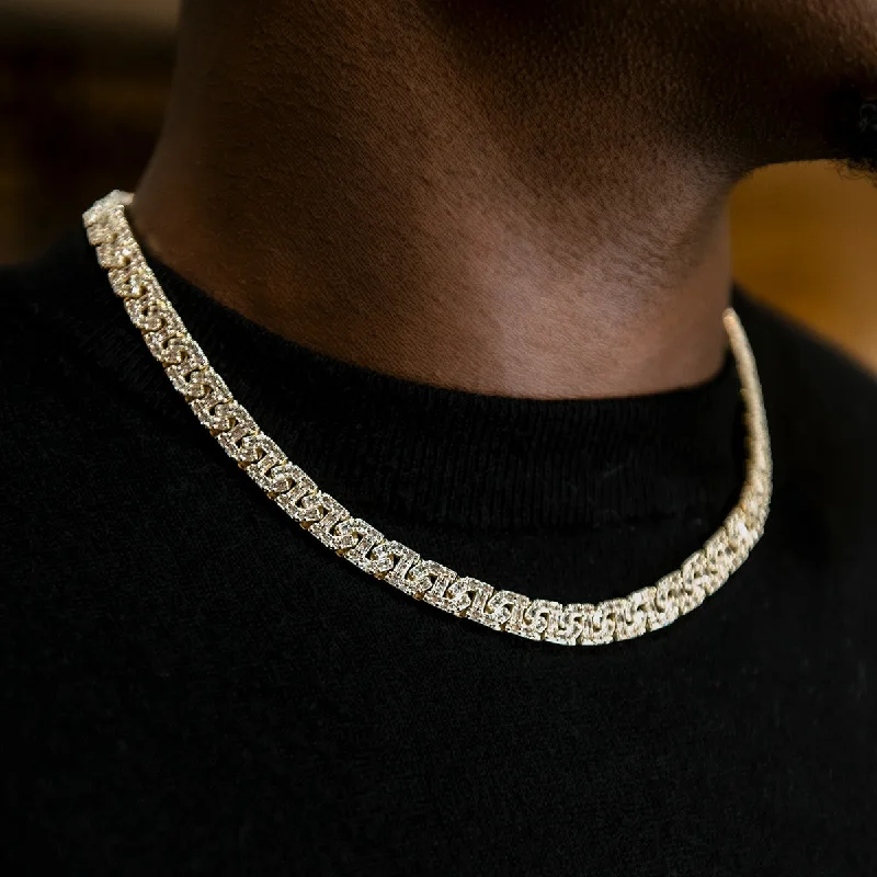 Classic Silver Bracelets for Men-Baguette Chain Link Necklace in Yellow Gold- 8mm