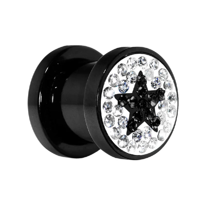 Women's Earrings – Elegant Designs for Every Personality--0 Gauge Black Star Ferido Crystal Acrylic Screw Fit Tunnel