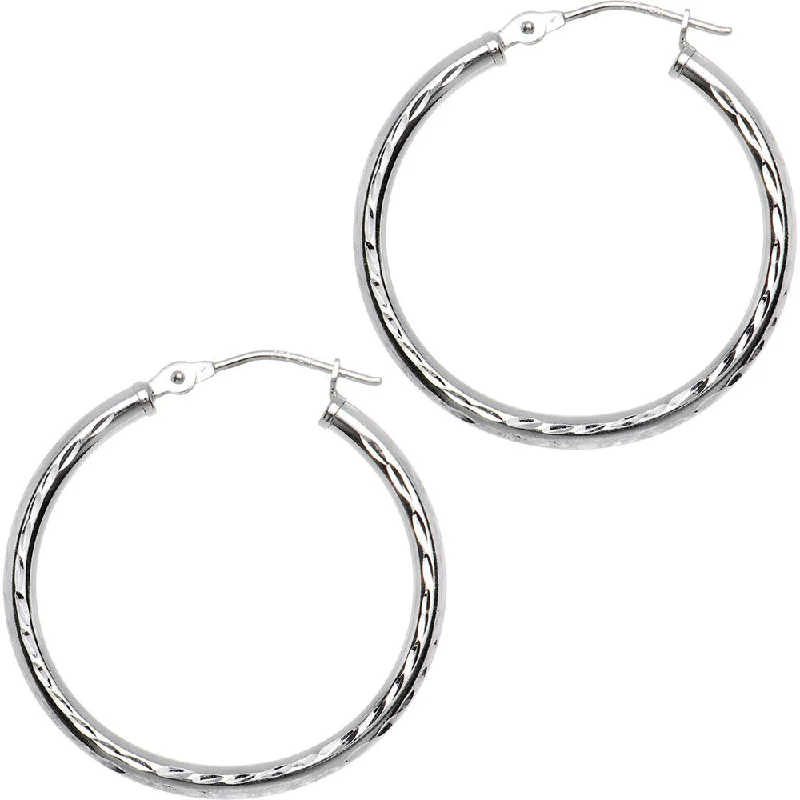 Women's Earrings – Elegant Designs for Every Personality--Solid 14KT White Gold 1 Inch Twist Pattern Hoop Earrings Women's Earrings – Elegant Designs for Every Personality--Solid 14KT White Gold 1 Inch Twist Pattern Hoop Earrings