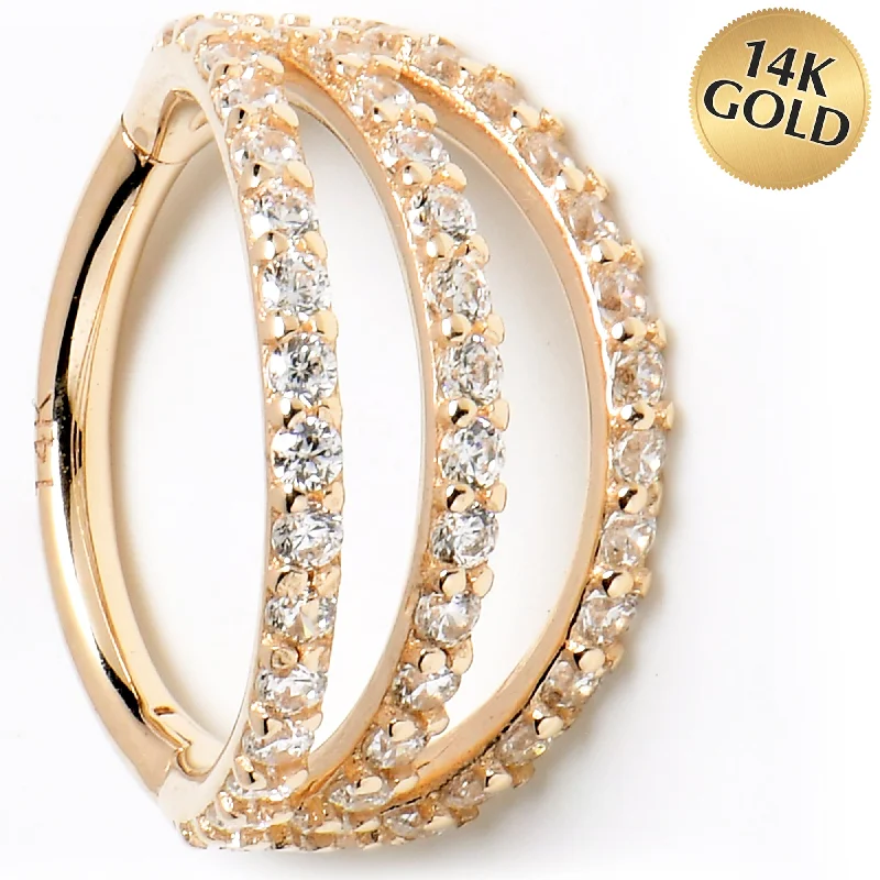 Nose Rings for Quick Wear -16 Gauge 3/8 Solid 14KT Yellow Gold Clear CZ Gem Row Hinged Segment Ring Nose Rings for Quick Wear -16 Gauge 3/8 Solid 14KT Yellow Gold Clear CZ Gem Row Hinged Segment Ring