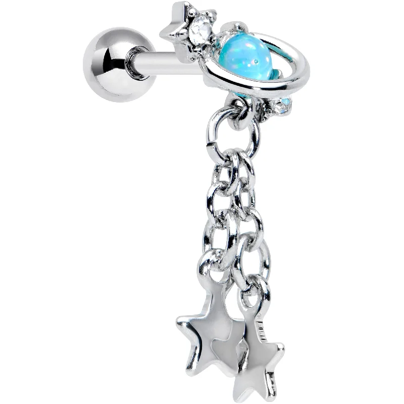 Women's Earrings – Elegant Designs for Every Personality--16 Gauge 1/4 Clear Blue Gem Saturn Planet Star Dangle Cartilage Tragus