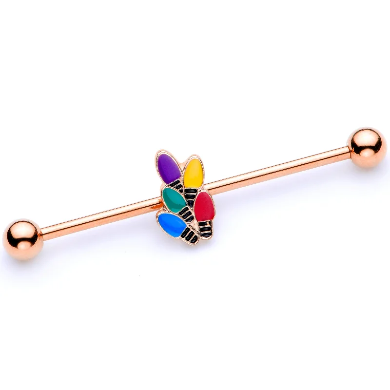 Women's Earrings – Elegant Designs for Every Personality--14 Gauge Rose Gold Tone Christmas Lights Industrial Barbell 38mm Women's Earrings – Elegant Designs for Every Personality--14 Gauge Rose Gold Tone Christmas Lights Industrial Barbell 38mm