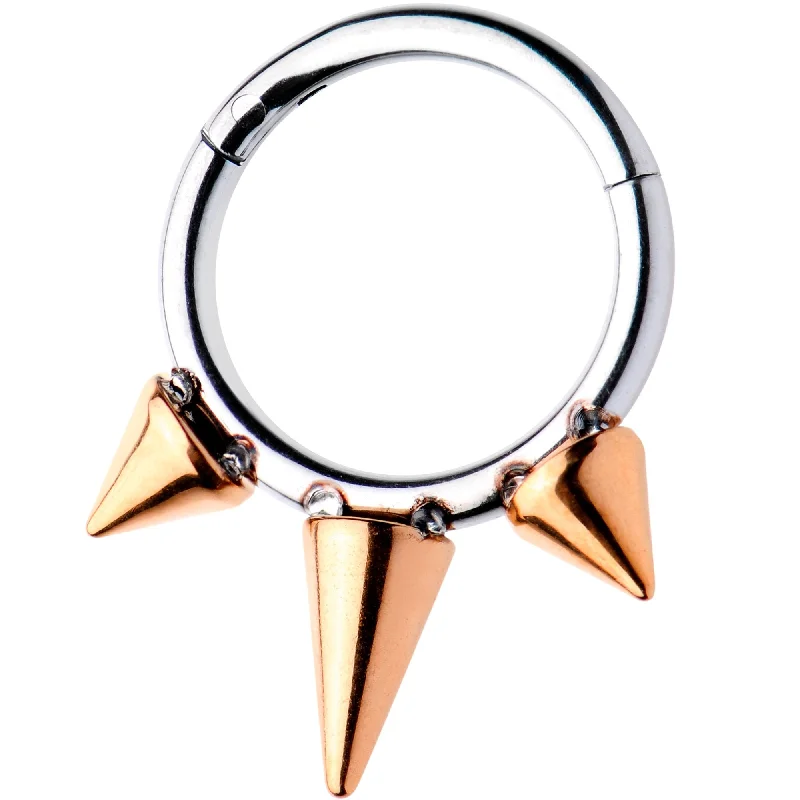 Women's Earrings – Elegant Designs for Every Personality--5/16 Rose Gold Tone Punk Spike Hinged Segment Ring Circular Barbell Women's Earrings – Elegant Designs for Every Personality--5/16 Rose Gold Tone Punk Spike Hinged Segment Ring Circular Barbell