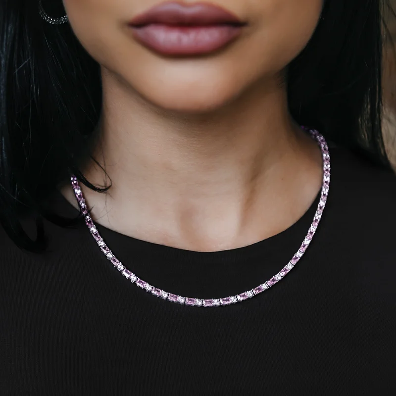 Shop Classic Women's Necklaces & Pendants with a Modern Twist-Pink Diamond Baguette Tennis Necklace Shop Classic Women's Necklaces & Pendants with a Modern Twist-Pink Diamond Baguette Tennis Necklace