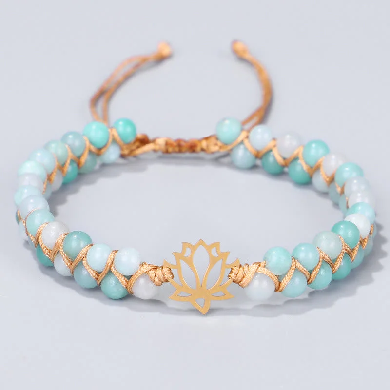 High-Quality Bangles for Women-Buddha Stones Amazonite Beads Lotus Flower Balance Weave Bracelet High-Quality Bangles for Women-Buddha Stones Amazonite Beads Lotus Flower Balance Weave Bracelet