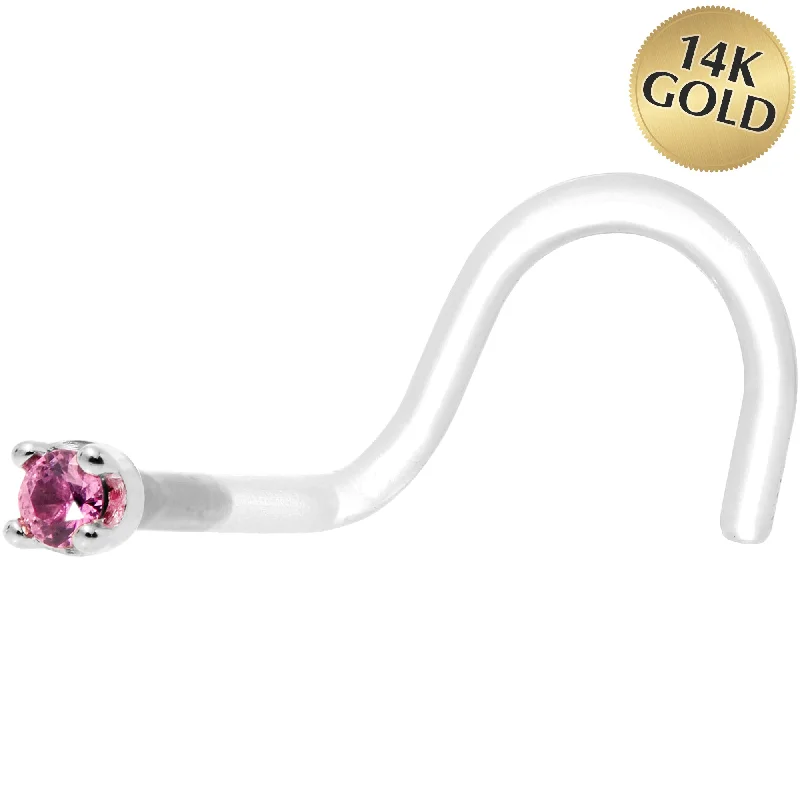 Stainless Steel Nose Rings -18 Gauge 1/4 White Gold 1.5mm Genuine Pink Sapphire Bioplast Nose Ring Stainless Steel Nose Rings -18 Gauge 1/4 White Gold 1.5mm Genuine Pink Sapphire Bioplast Nose Ring