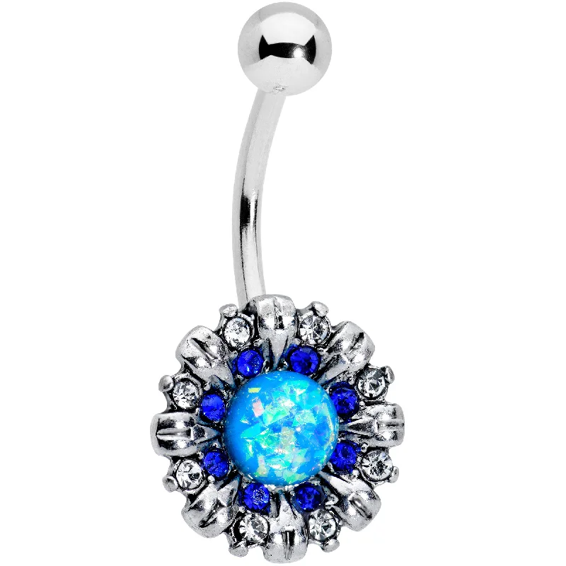 Stunning Belly Rings for Glamorous Fashion -Blue Synthetic Opal Skies Are Blue Sun Belly Ring Stunning Belly Rings for Glamorous Fashion -Blue Synthetic Opal Skies Are Blue Sun Belly Ring