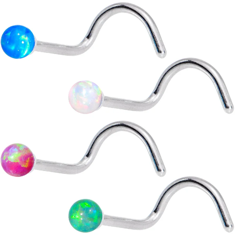 Classic Gold Nose Rings -Multi Color 2.5mm Synthetic Opal Ball Left Nose Screw 4 Pack Set Classic Gold Nose Rings -Multi Color 2.5mm Synthetic Opal Ball Left Nose Screw 4 Pack Set