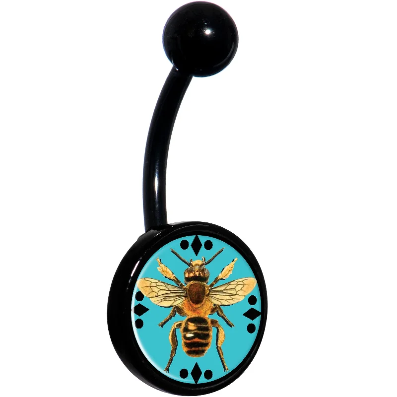 Unique Belly Rings with Colorful Stones -Buzzing Bumble Bee Black Belly Ring