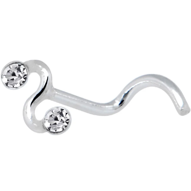 Heart Nose Rings -925 Silver Squiggle Clear Nose Ring Created with Crystals
