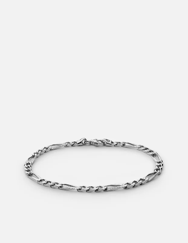 Men's Bracelets with Stone Accents-3mm Figaro Chain Bracelet, Sterling Silver