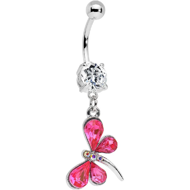 Comfortable Belly Rings for Casual Looks -Pink Czech Stone Dancing Dragonfly Dangle Belly Ring Comfortable Belly Rings for Casual Looks -Pink Czech Stone Dancing Dragonfly Dangle Belly Ring