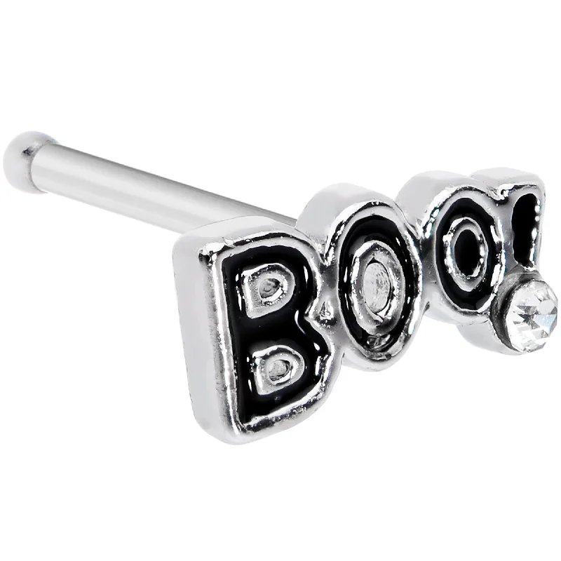 Elegant Silver Nose Rings -20 Gauge 1/4 Clear Gem Black Boo Halloween Nose Bone