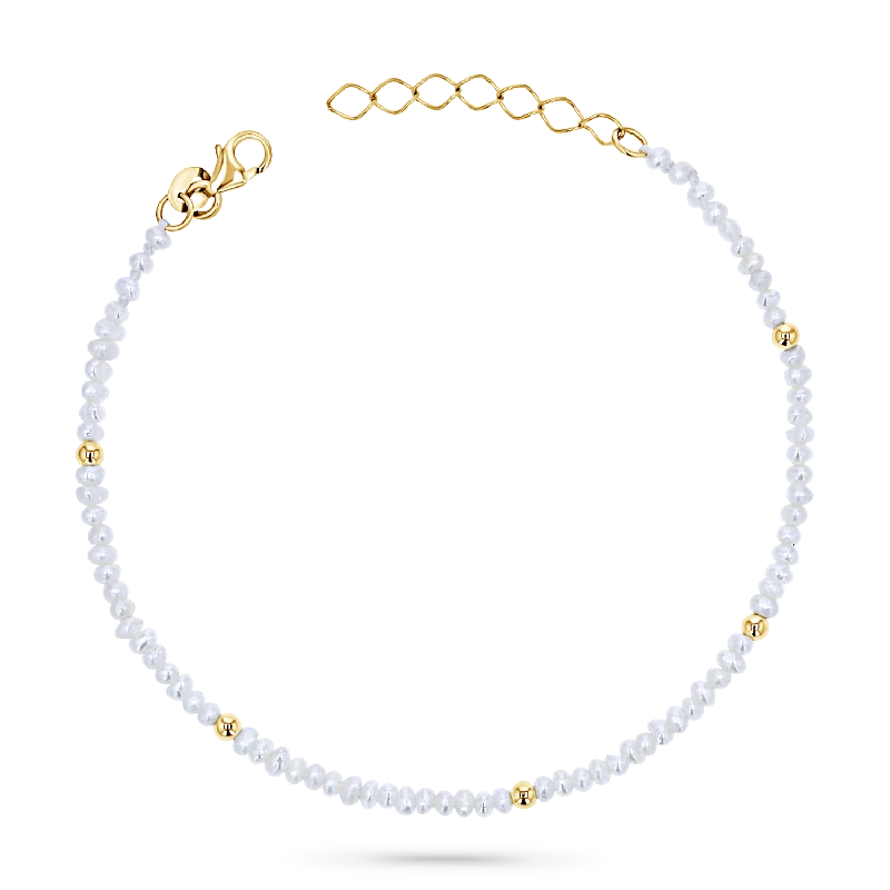 Unique Bracelets for Men-Gold Bead Station Pearl Bracelet
