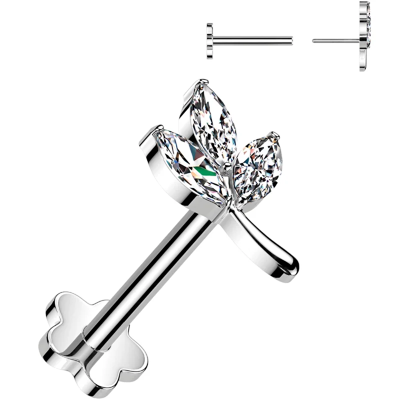 Women's Earrings – Elegant Designs for Every Personality--16 Gauge 5/16 CZ Gem Leaves Medical Grade Titanium Reversible Flat Back Earring Women's Earrings – Elegant Designs for Every Personality--16 Gauge 5/16 CZ Gem Leaves Medical Grade Titanium Reversible Flat Back Earring