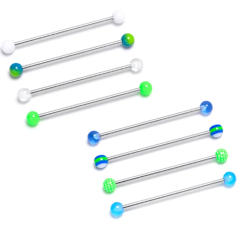 Women's Earrings – Elegant Designs for Every Personality--14 Gauge Blues Greens White Industrial Barbell 38mm Set of 8 Women's Earrings – Elegant Designs for Every Personality--14 Gauge Blues Greens White Industrial Barbell 38mm Set of 8