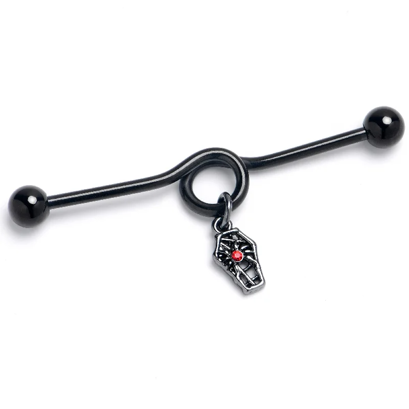 Women's Earrings – Elegant Designs for Every Personality--14 Gauge Red Gem Black Spider Coffin Dangle Project Bar 38mm