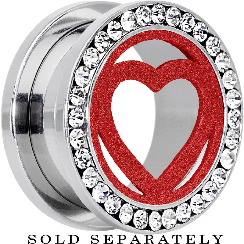 Women's Earrings – Elegant Designs for Every Personality--18mm Stainless Steel Clear Gem Red Heart Tunnel Plug Women's Earrings – Elegant Designs for Every Personality--18mm Stainless Steel Clear Gem Red Heart Tunnel Plug