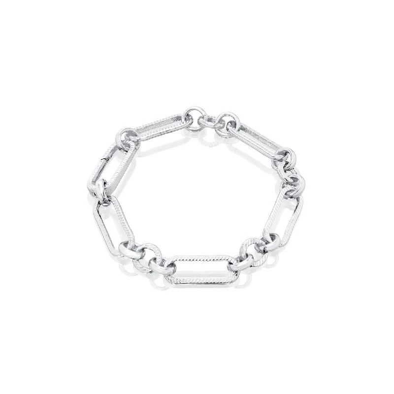 Gem-Studded Silver Bangles for Women-Figaro Chain Bracelet (Silver)
