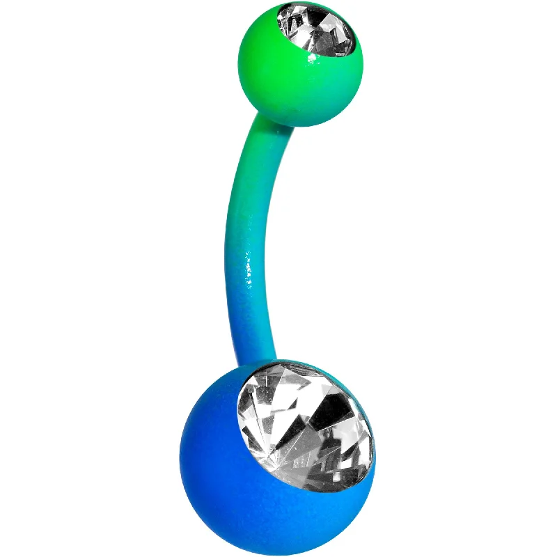 Trendy Belly Rings with Stylish Accents -14 Gauge 3/8 Clear Gem Color Plated Blue Green Fade Belly Ring Trendy Belly Rings with Stylish Accents -14 Gauge 3/8 Clear Gem Color Plated Blue Green Fade Belly Ring