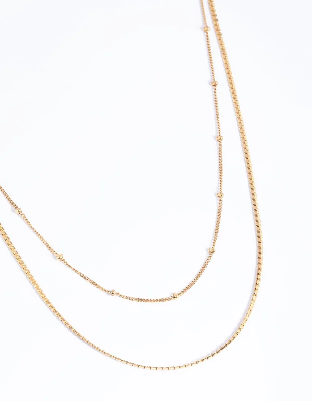 Shop Classic Women's Necklaces & Pendants with a Modern Twist-Gold Plated Stainless Steel Mixed Chain Layered Necklace Shop Classic Women's Necklaces & Pendants with a Modern Twist-Gold Plated Stainless Steel Mixed Chain Layered Necklace