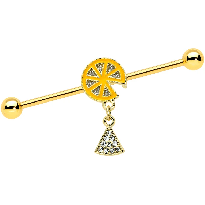 Women's Earrings – Elegant Designs for Every Personality--14 Gauge Gold Tone Orange Fruit Dangle Industrial Barbell 38mm