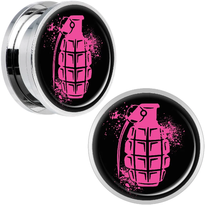 Women's Earrings – Elegant Designs for Every Personality--Pink Grenade Steel Screw Fit Plug Set 20mm