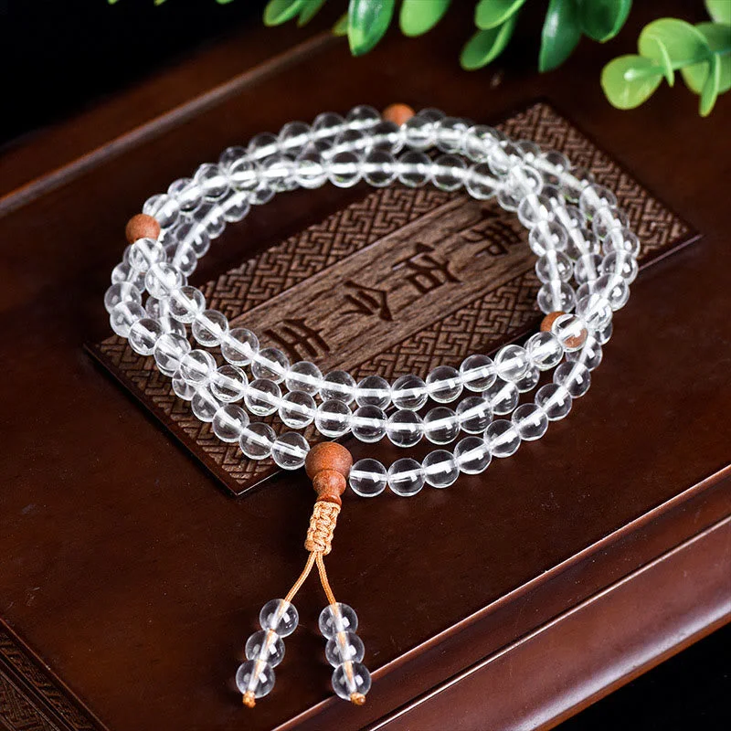 Men's Bracelets with Engraved Initials-Buddha Stones 108 Mala Beads Natural Stone White Crystal Sandalwood Healing Bracelet Men's Bracelets with Engraved Initials-Buddha Stones 108 Mala Beads Natural Stone White Crystal Sandalwood Healing Bracelet