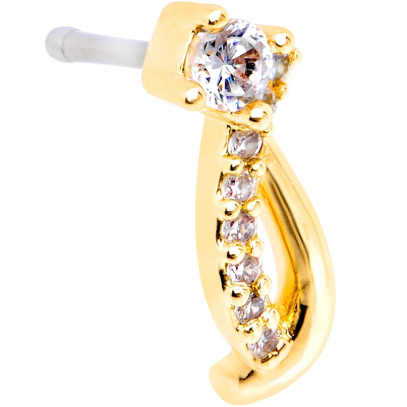 Nose Rings with Casual Vibes -20 Gauge 1/4 Clear CZ Gold Tone Twining Strands Nose Bone Nose Rings with Casual Vibes -20 Gauge 1/4 Clear CZ Gold Tone Twining Strands Nose Bone