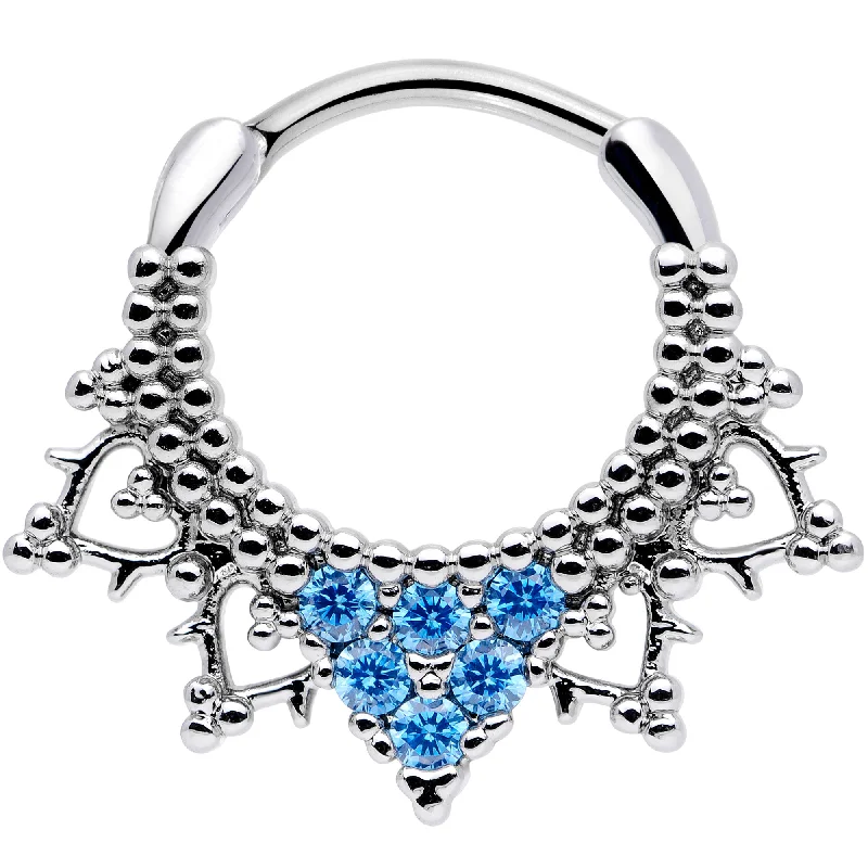 Unique Nose Rings for Women -16 Gauge 3/8 Aqua CZ Gem Triangle Ornate Septum Clicker Unique Nose Rings for Women -16 Gauge 3/8 Aqua CZ Gem Triangle Ornate Septum Clicker