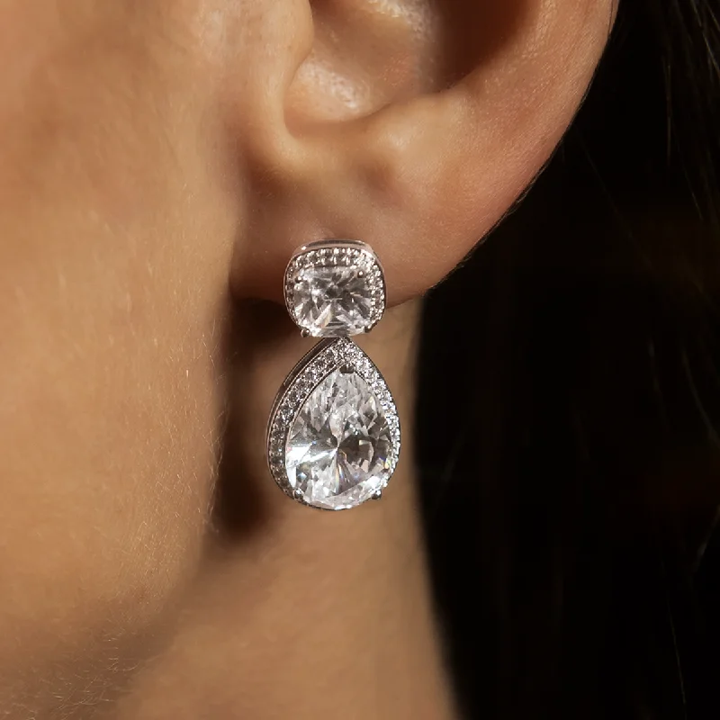 Women's Earrings – Elegant Designs for Every Personality--Iced Diamond Cushion Cut Drop Earrings