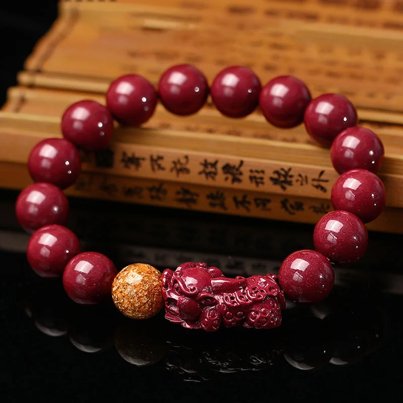 Personalized Bracelets for Men with Initials-Buddha Stones Tibetan Cinnabar Pixiu Calm Bracelet