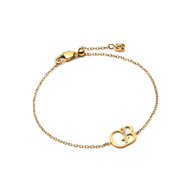 Unique Personalized Bangles for Women-Double Initial Crystal Bracelet (Gold)