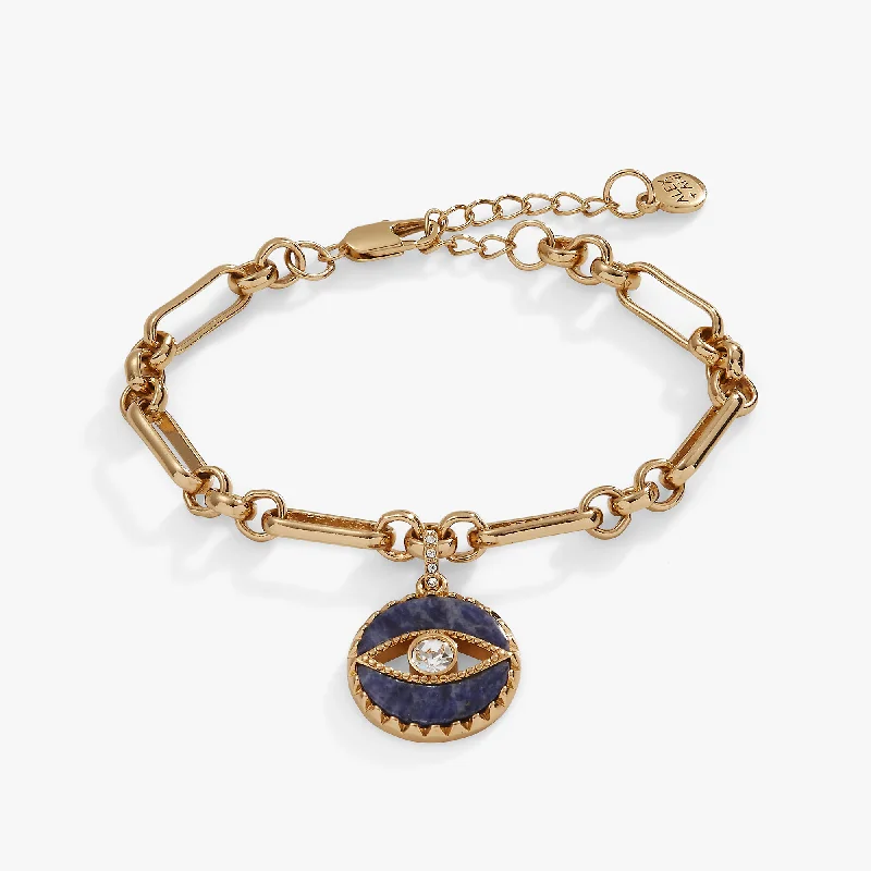 Women's Bangles with Unique Stone Colors-Sodalite Evil Eye Chain Bracelet