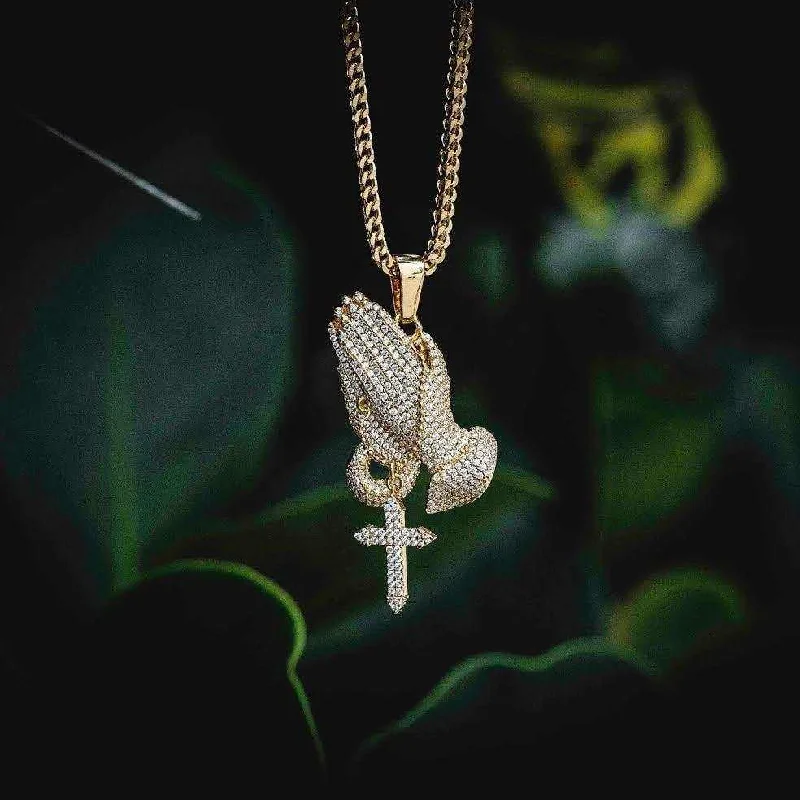 Exclusive Men's Necklaces & Pendants for the Modern Gentleman-Iced Praying Hands Pendant Exclusive Men's Necklaces & Pendants for the Modern Gentleman-Iced Praying Hands Pendant