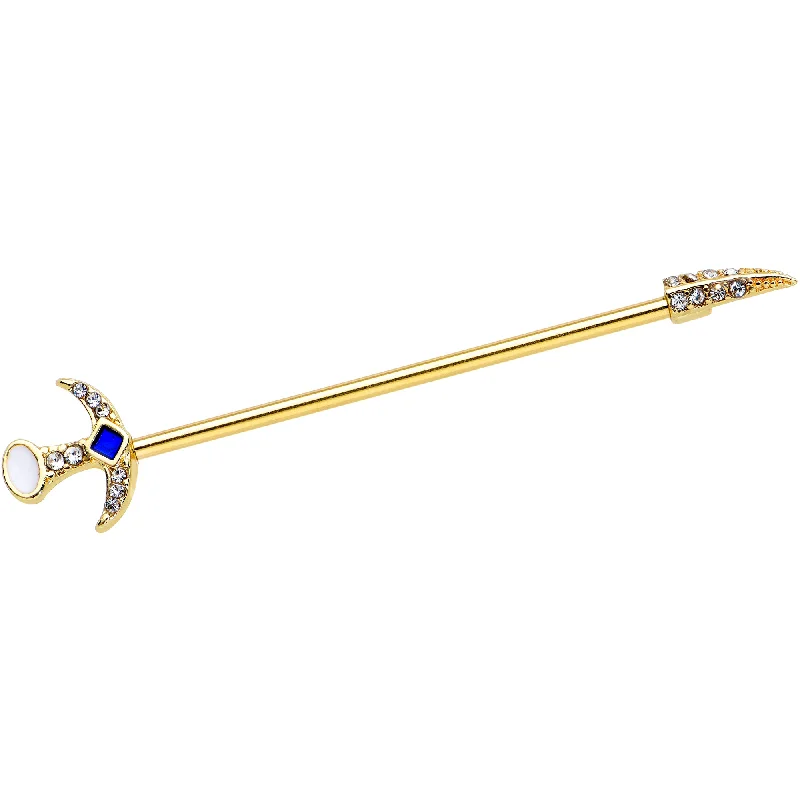 Women's Earrings – Elegant Designs for Every Personality--14 Gauge Clear Gem Gold Tone Sabre Sword Industrial Barbell 38mm
