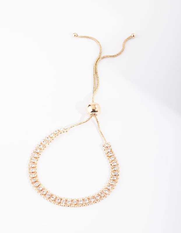 Boho Bangles for Women-Gold Diamante Toggle Tennis Bracelet