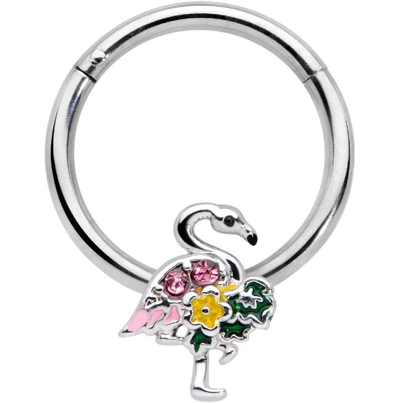Eye-Catching Nose Rings for Bold Looks -16 Gauge 3/8 Pink Gem Funky Flamingo Hinged Segment Ring Eye-Catching Nose Rings for Bold Looks -16 Gauge 3/8 Pink Gem Funky Flamingo Hinged Segment Ring