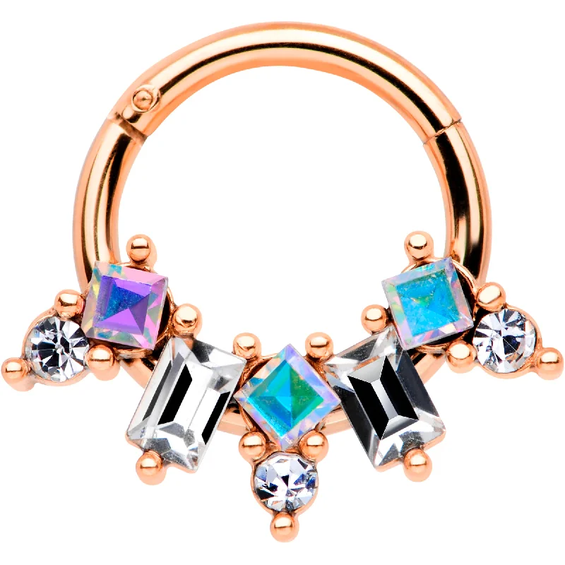 Women's Earrings – Elegant Designs for Every Personality--16 Gauge 5/16 Aurora CZ Gem Rose Gold Tone Fan Hinged Segment Ring