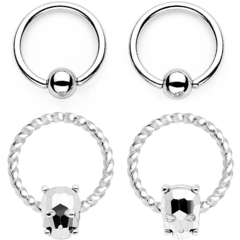 Lip Rings with Beautiful Gems for Subtle Sparkle14 Gauge Sugar Skull Mask Twisted BCR Captive Nipple Ring Set of 4 Lip Rings with Beautiful Gems for Subtle Sparkle14 Gauge Sugar Skull Mask Twisted BCR Captive Nipple Ring Set of 4