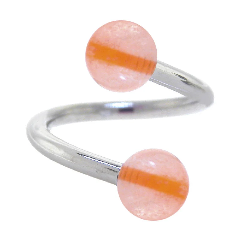 Belly Rings for Chic Fashionistas -Two-tone Grey Orange Stripe Spiral Belly Button Ring Belly Rings for Chic Fashionistas -Two-tone Grey Orange Stripe Spiral Belly Button Ring