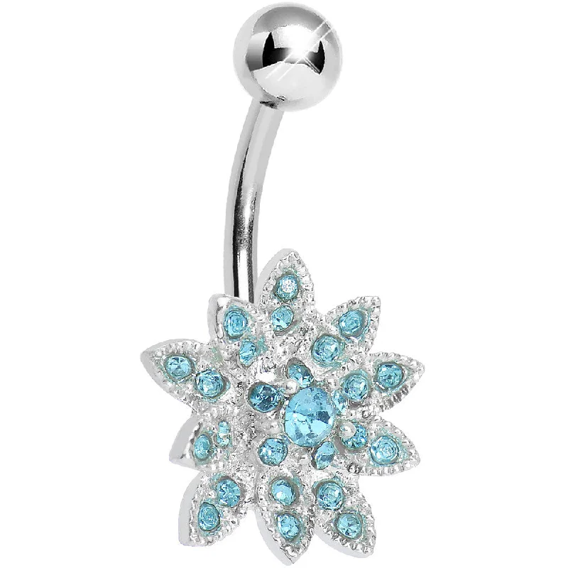 Belly Rings with Exotic Patterns for Unique Style -Aqua Gem 3D Dazzle Flower Belly Ring Belly Rings with Exotic Patterns for Unique Style -Aqua Gem 3D Dazzle Flower Belly Ring