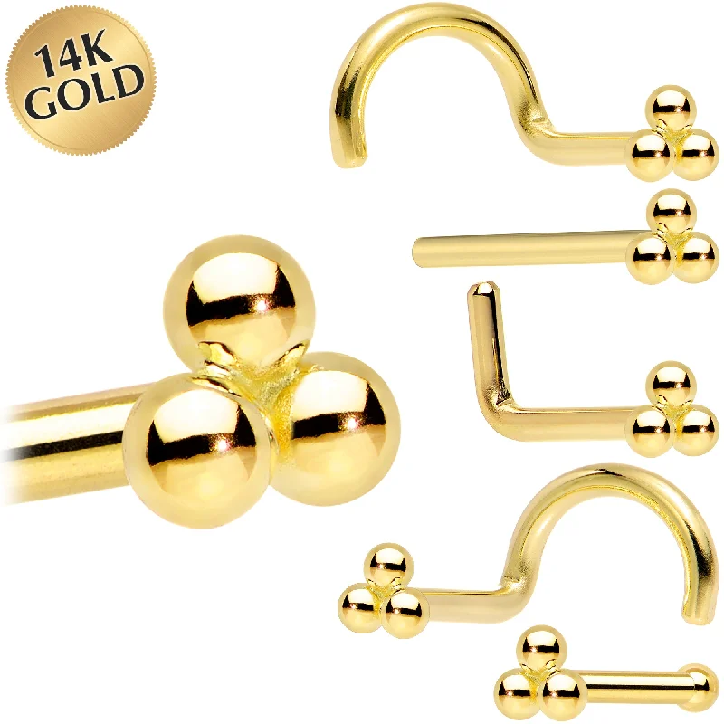 Nose Rings for Beautiful Designs -14k Yellow Gold 3mm Trinity Nose Ring