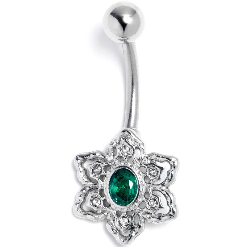 Belly Rings with Exotic Patterns for Unique Style -Clear Green Gem Blooming Beauty Flower Belly Ring Belly Rings with Exotic Patterns for Unique Style -Clear Green Gem Blooming Beauty Flower Belly Ring