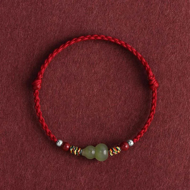 Bohemian Bracelets for Men-Buddha Stones Natural Hetian Jade Gourd Protection Luck Braided Bracelet Anklet