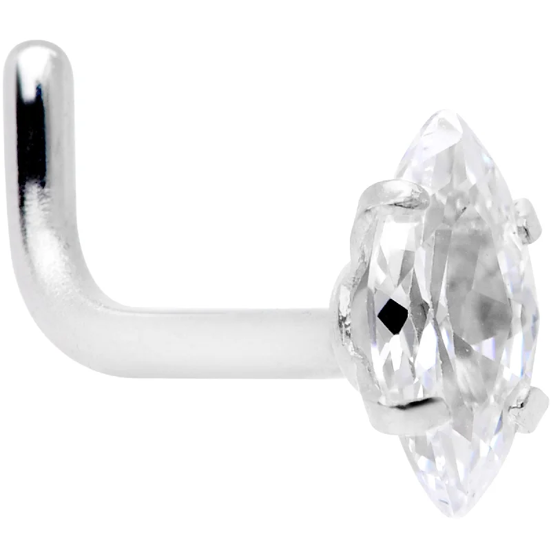 Nose Rings with Oval Shapes -18 Gauge 1/4 Clear CZ Gem Ellipse L Shape Nose Ring