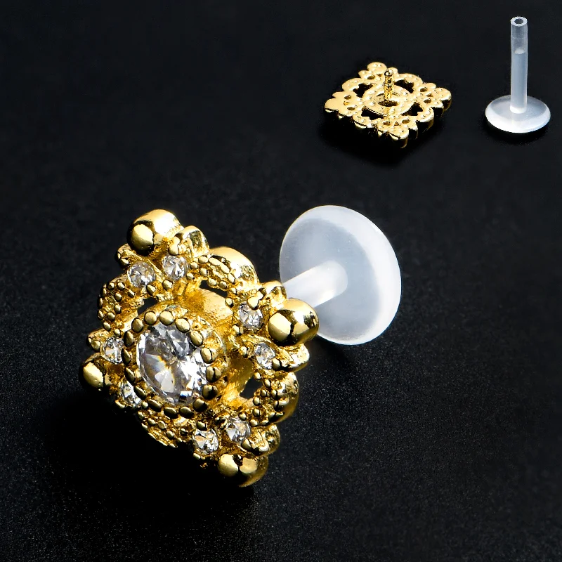 Lip Rings for Effortless Beauty16 Gauge 5/16 Clear Gem Classic Cross PTFE Bioplast Labret Monroe Tragus