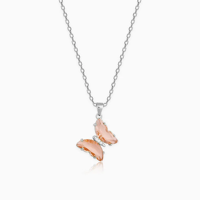 Shop Classic Women's Necklaces & Pendants with a Modern Twist-Silver Peach Butterfly Pendant With Link Chain Shop Classic Women's Necklaces & Pendants with a Modern Twist-Silver Peach Butterfly Pendant With Link Chain